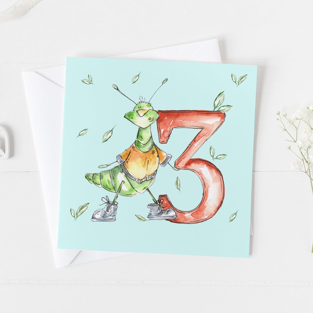 Age Three Today Birthday Card - Bug design
