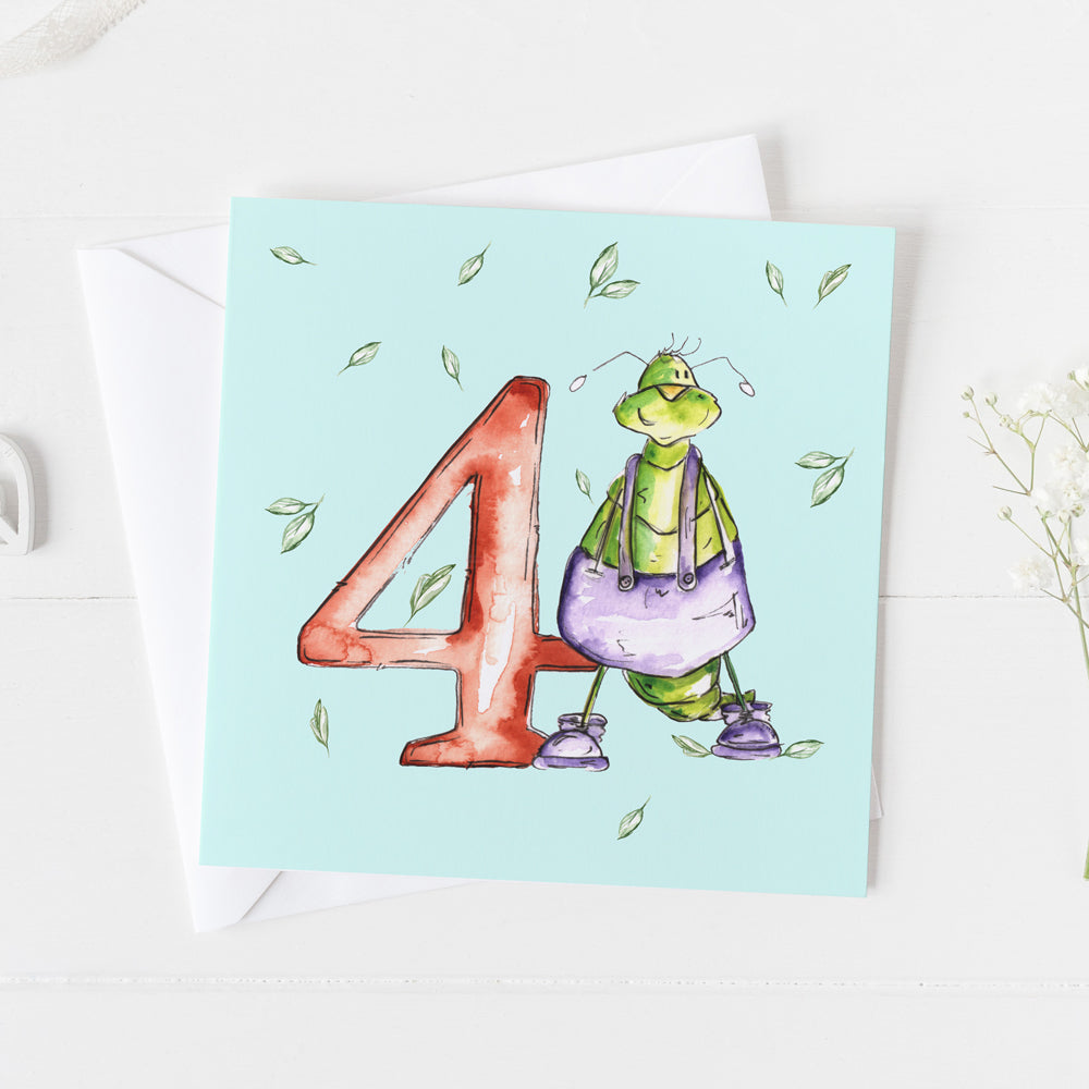 Age Four Today Birthday Card - Bug design