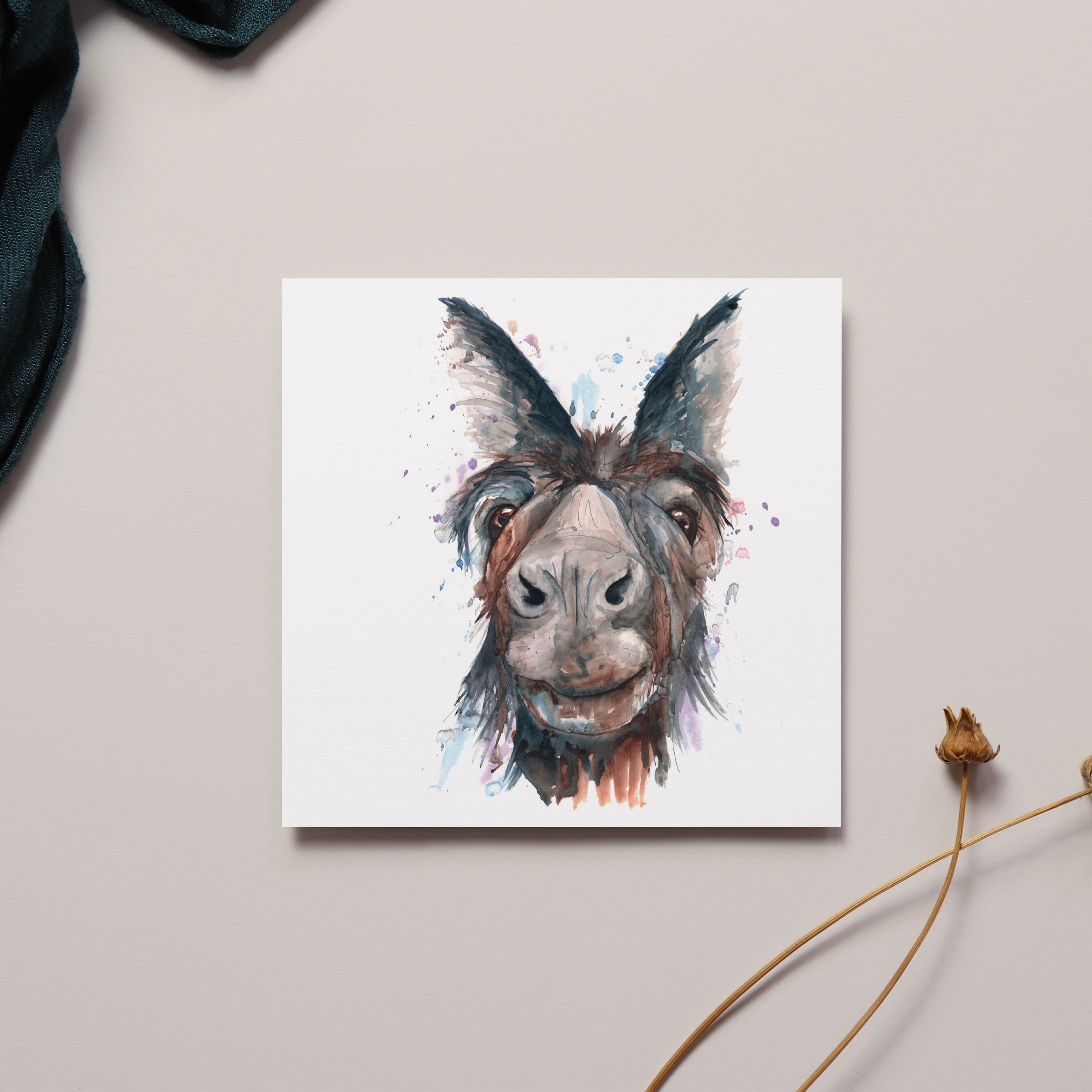 Donkey Watercolour Greeting Card