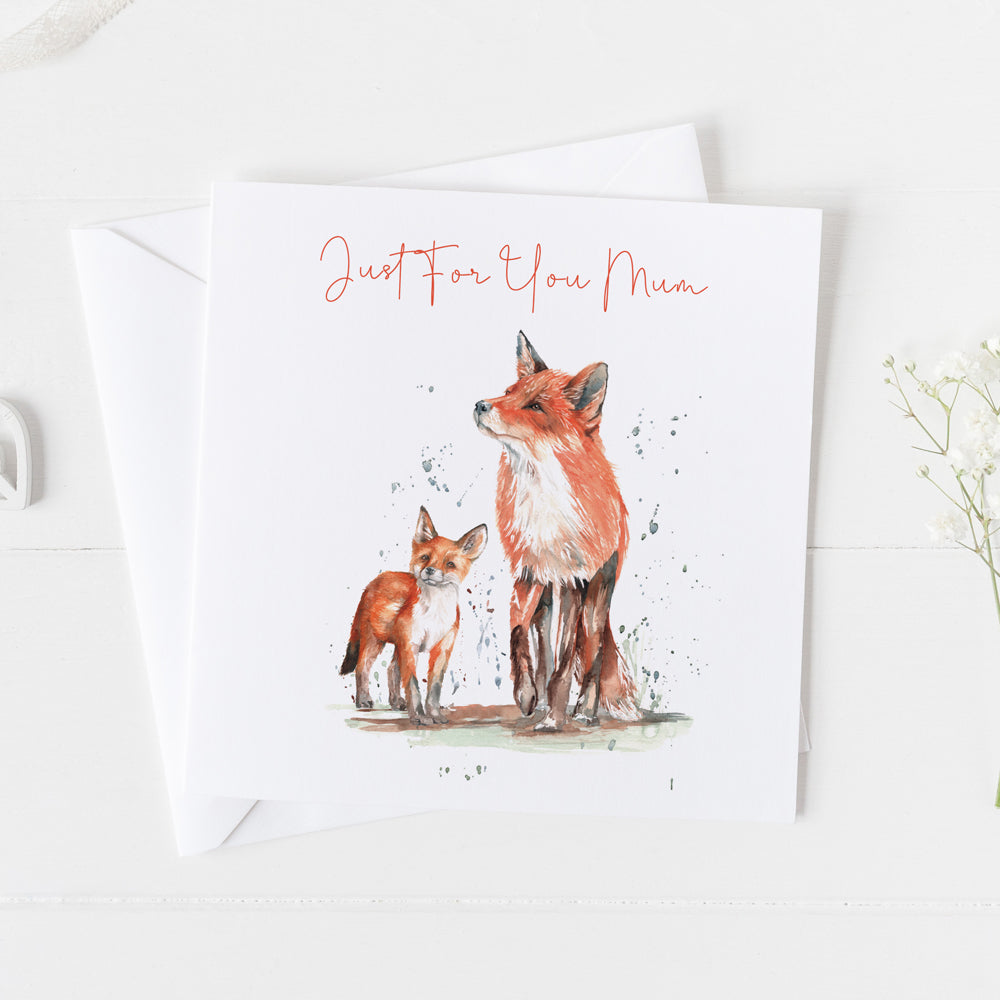 Just for you Mum Fox Watercolour Design Greeting Card