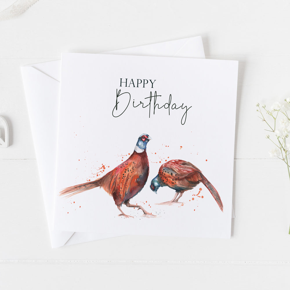 Pheasant 'Happy Birthday' Watercolour Design Greeting Card