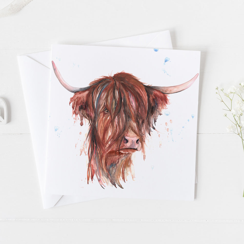 Highland Cow Watercolour Design Greeting Card