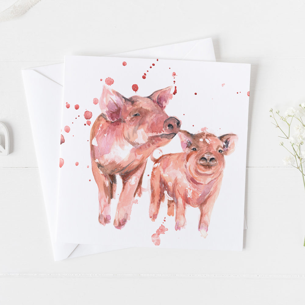 Pig Watercolour Greeting Card