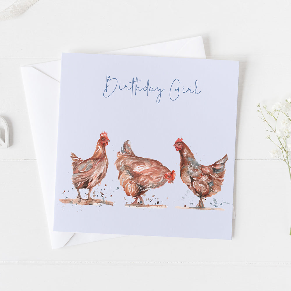 Chicken 'Birthday Girl' Watercolour Design Greeting Card