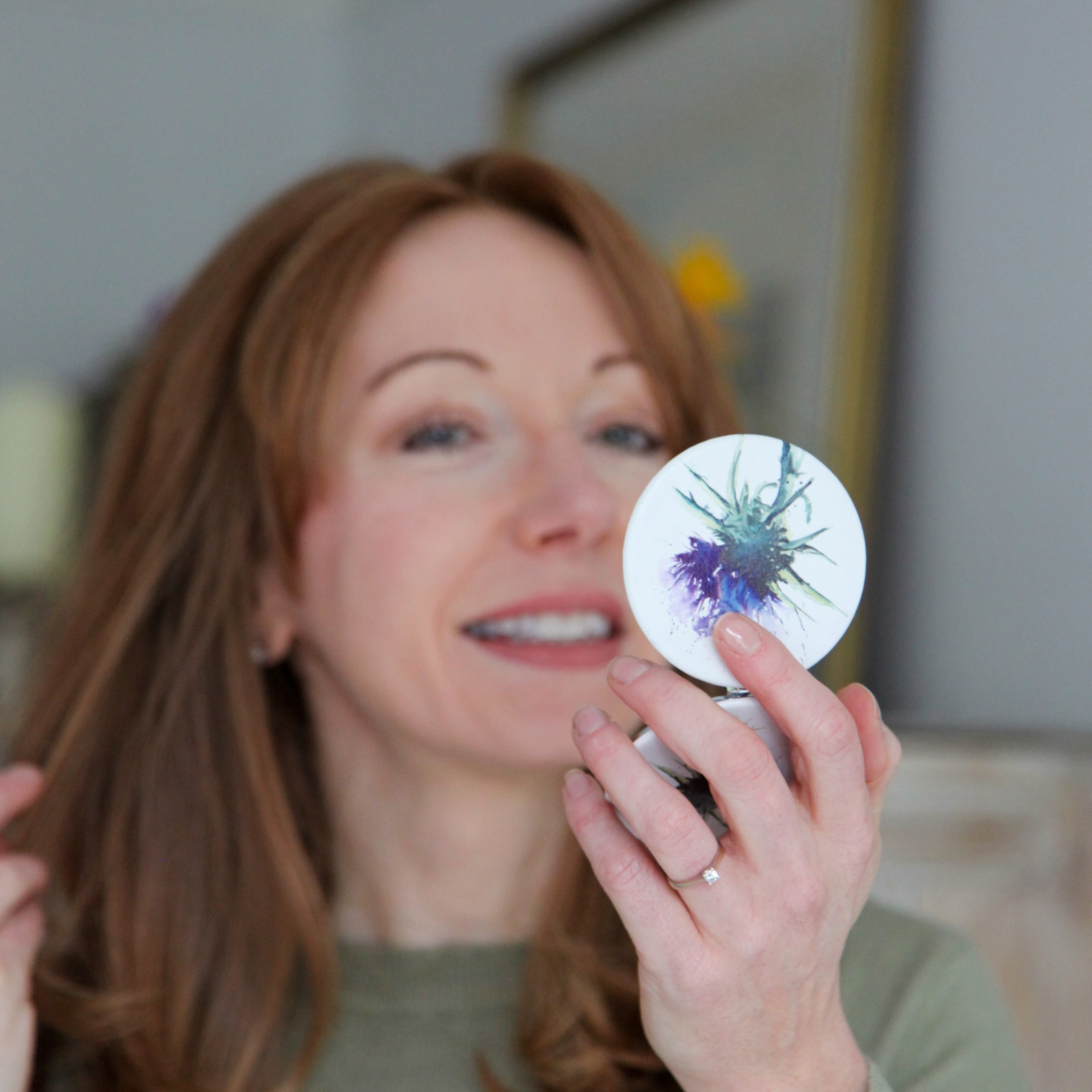 Thistle Design Watercolour Compact Mirror