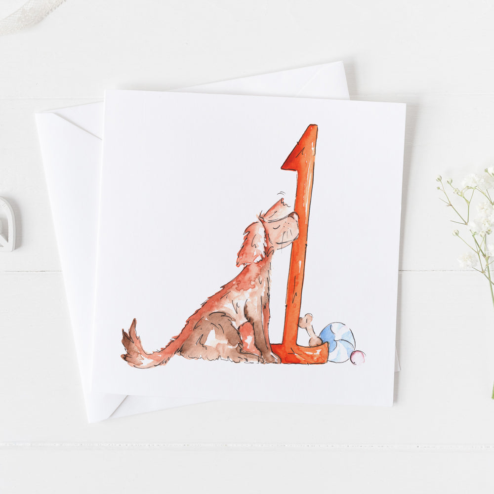 Dog 1st Birthday Watercolour Design Greeting Card