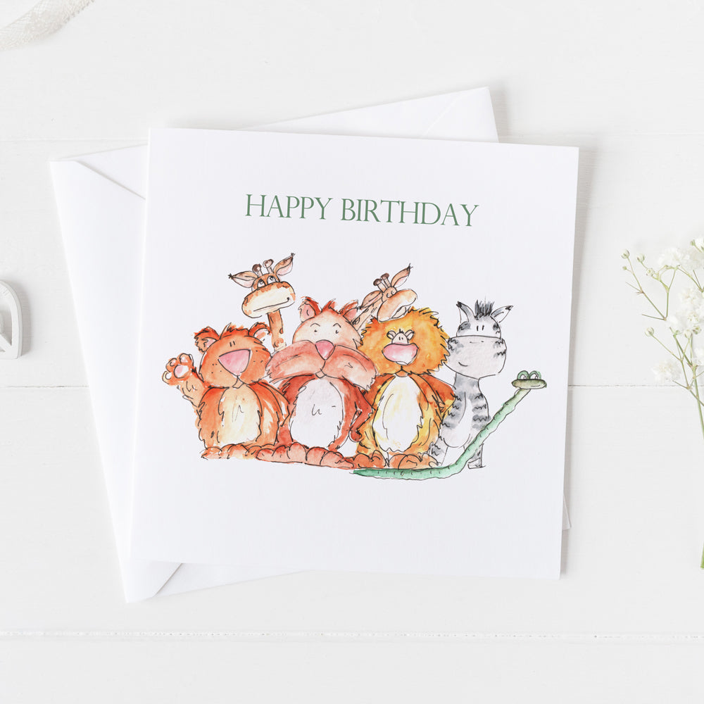 Animal Happy Birthday Watercolour Design Greeting Card