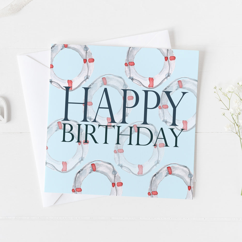 Nautical Happy Birthday Watercolour Design Greeting Card