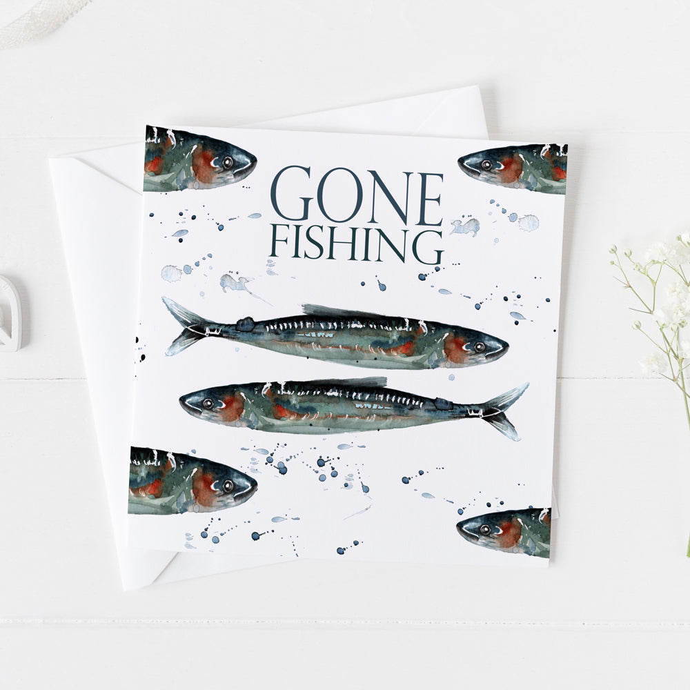 Nautical 'Gone Fishing' Watercolour Design Greeting Card