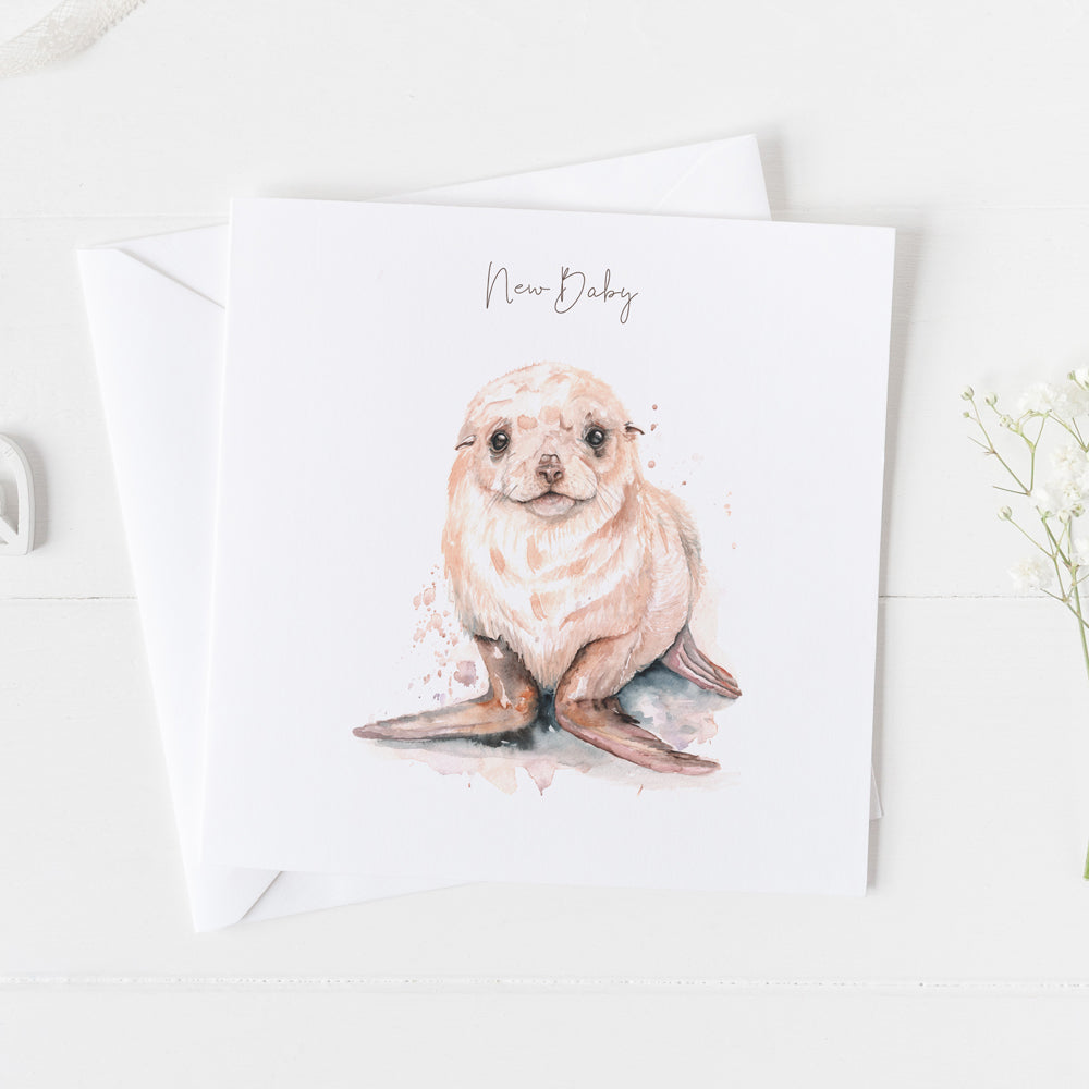 New Baby Seal Watercolour Design Greeting Card