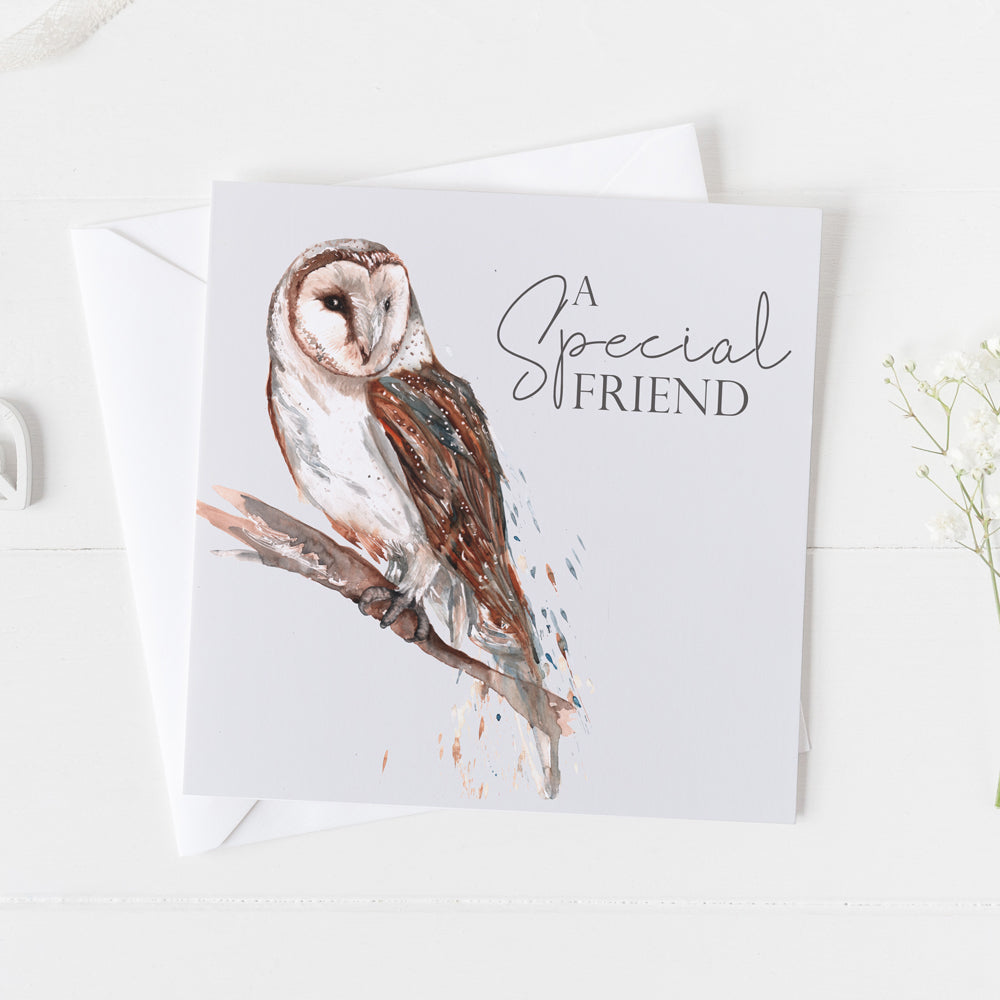 A Special Friend Owl Watercolour Design Greeting Card