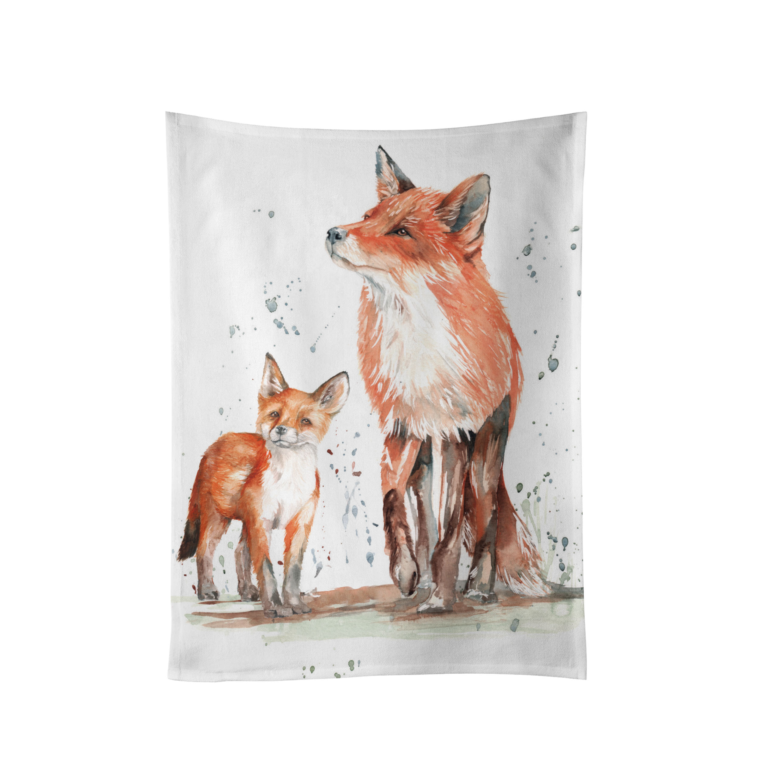 Fox and Cub Design Cotton Teatowel