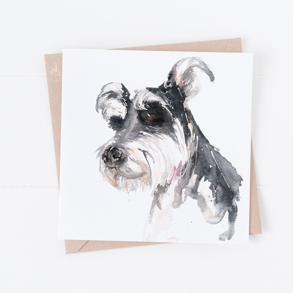 Schnauzer Water Colour greeting Card by Meg Hawkins