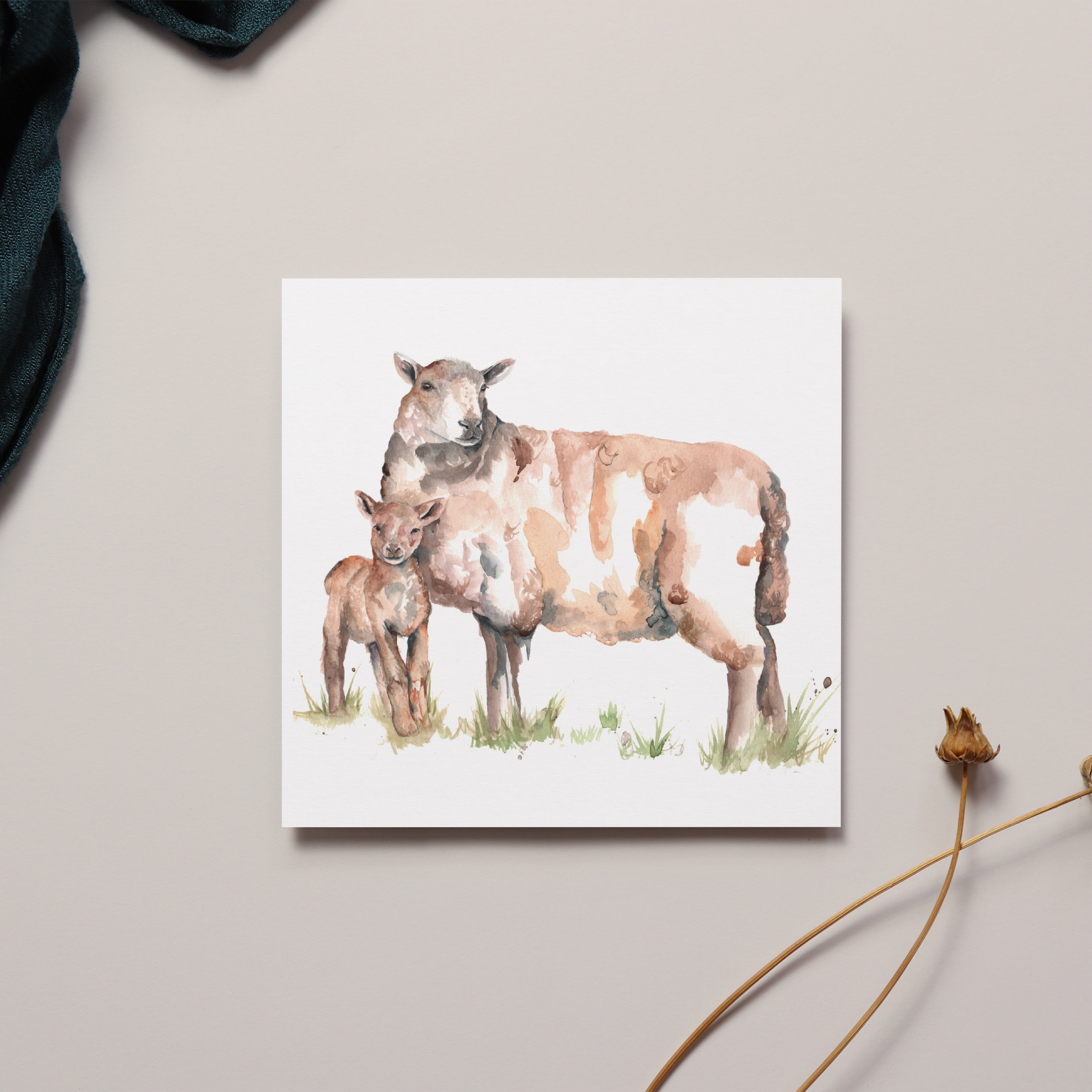 Ewe and Lamb - Sheep Watercolour Greeting Card
