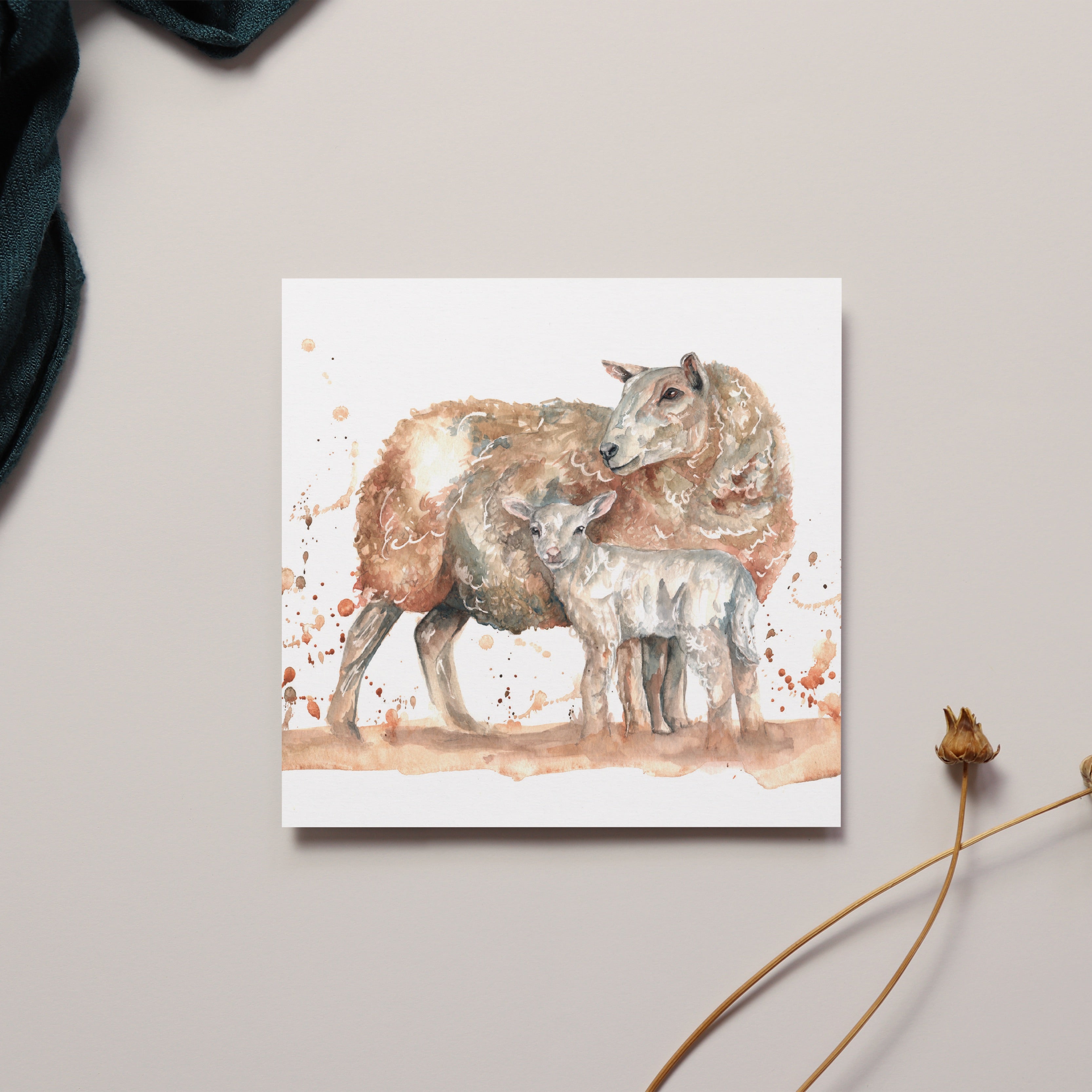 Sheep and Lamb Watercolour Design Card