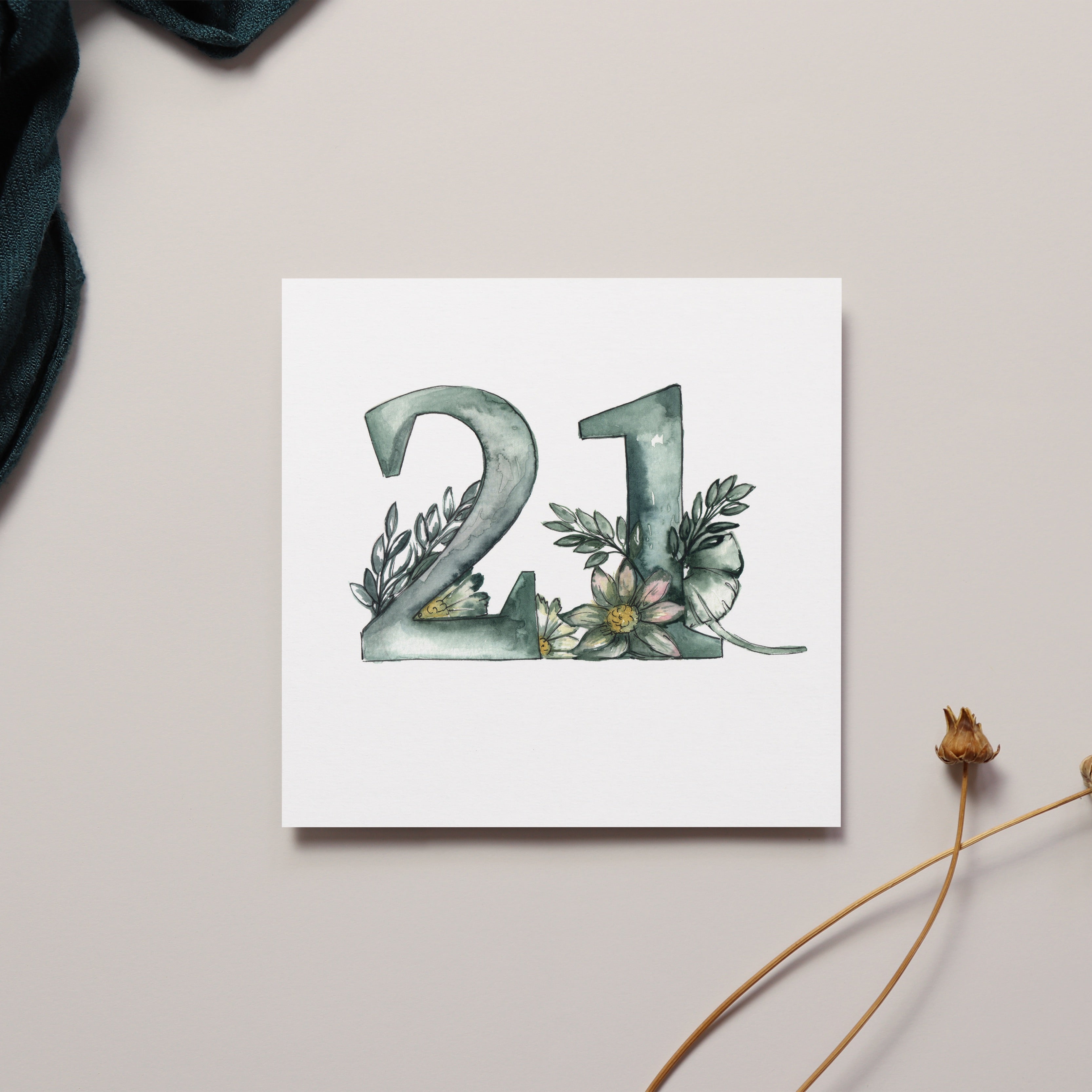 Floral Watercolour 21st Birthday Card