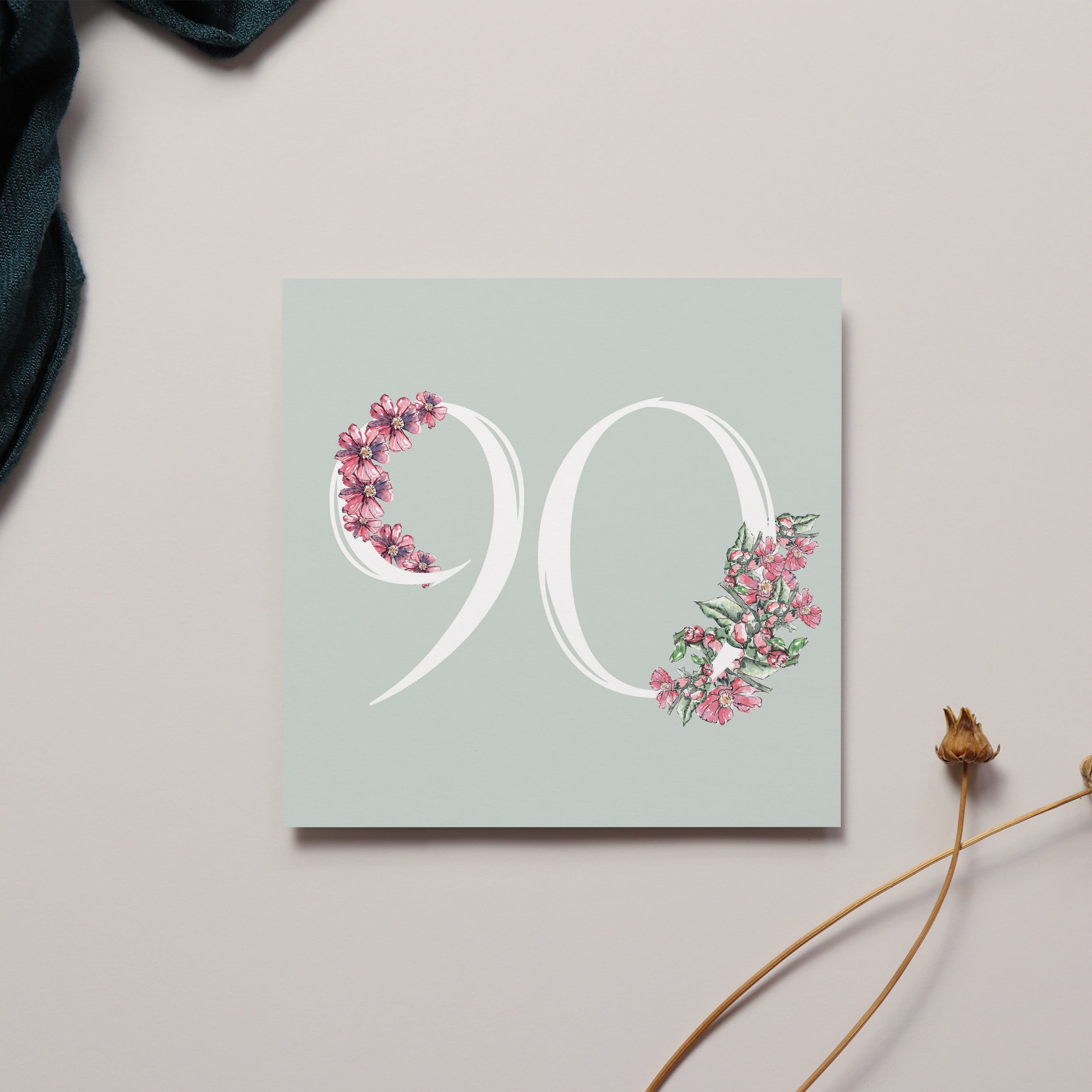 Floral 90th Birthday Card