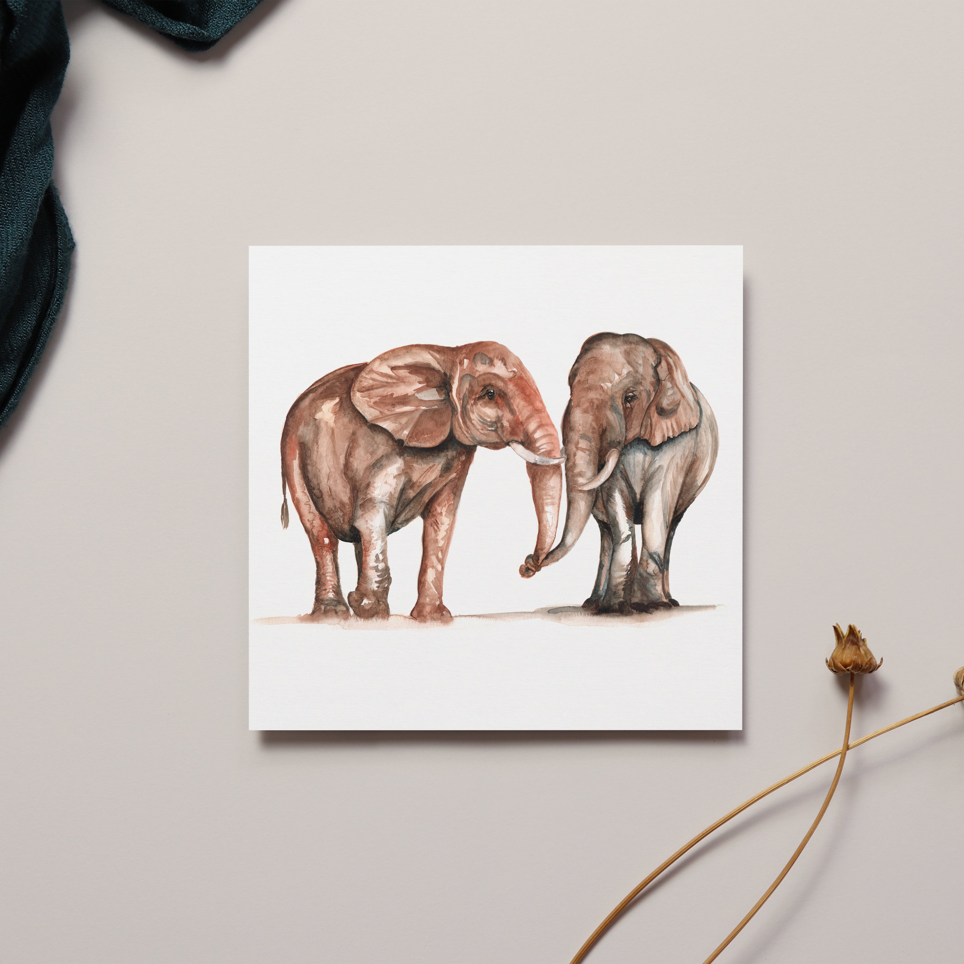 Elephants Watercolour Greeting Card