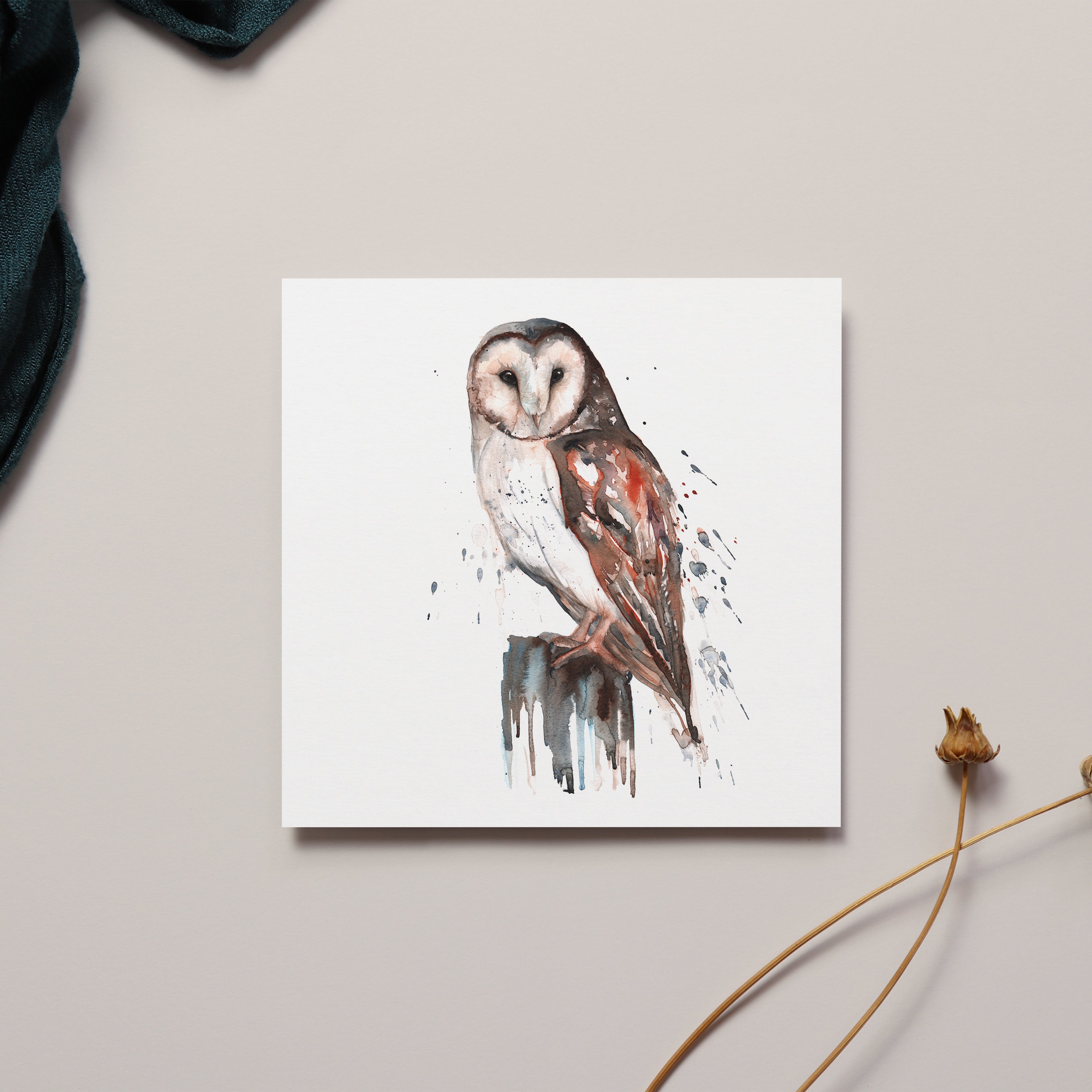Barn Owl Watercolour Greeting Card