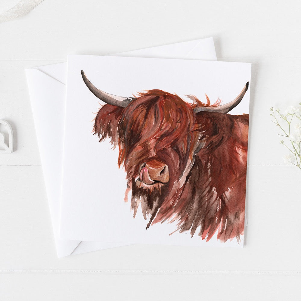 Highland Cow Watercolour Design Greeting Card