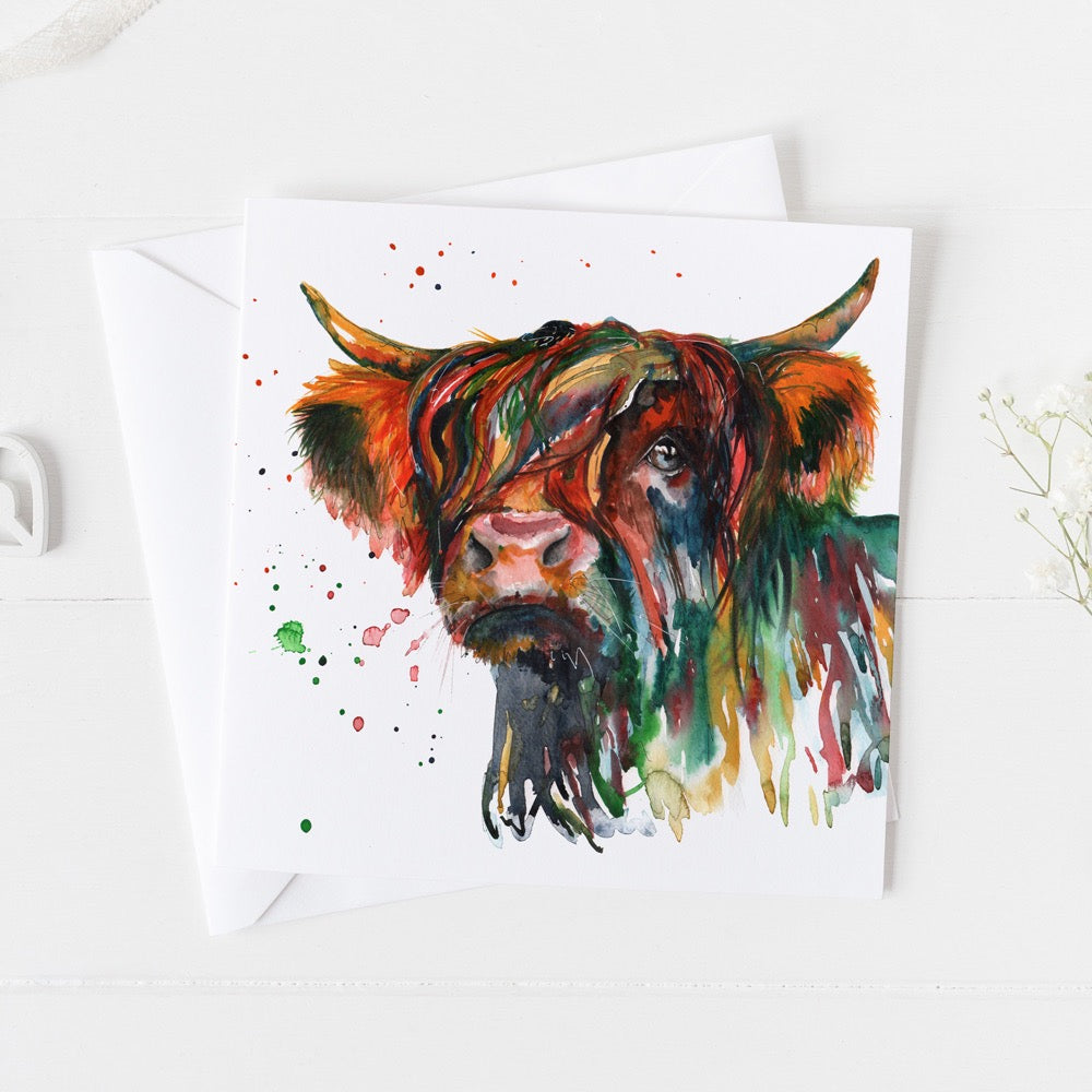 Highland Cow Watercolour Design Greeting Card