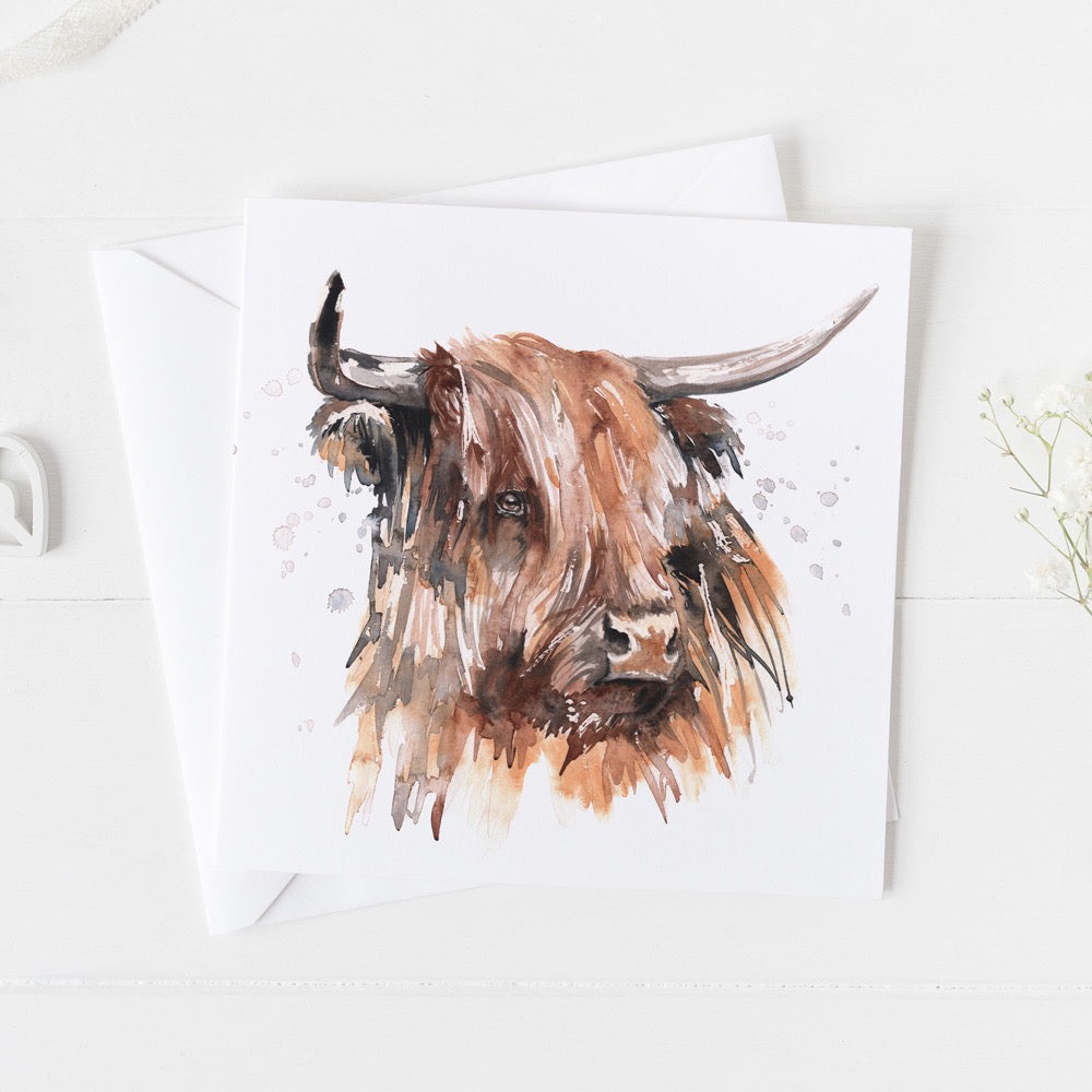 Highland Cow Watercolour Design Greeting Card