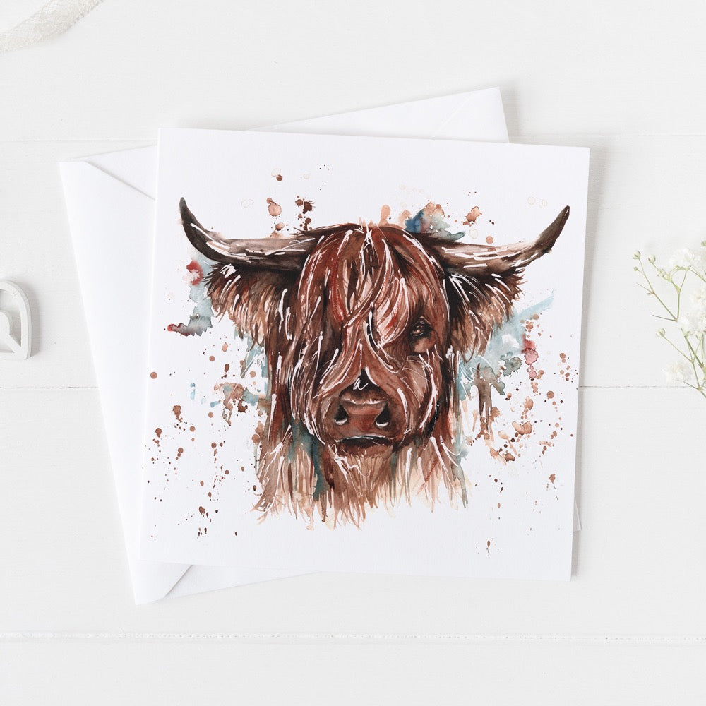 Highland Cow Watercolour Design Greeting Card