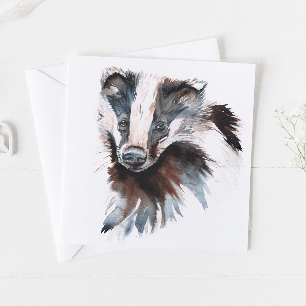 Badger Watercolour Design Greeting Card