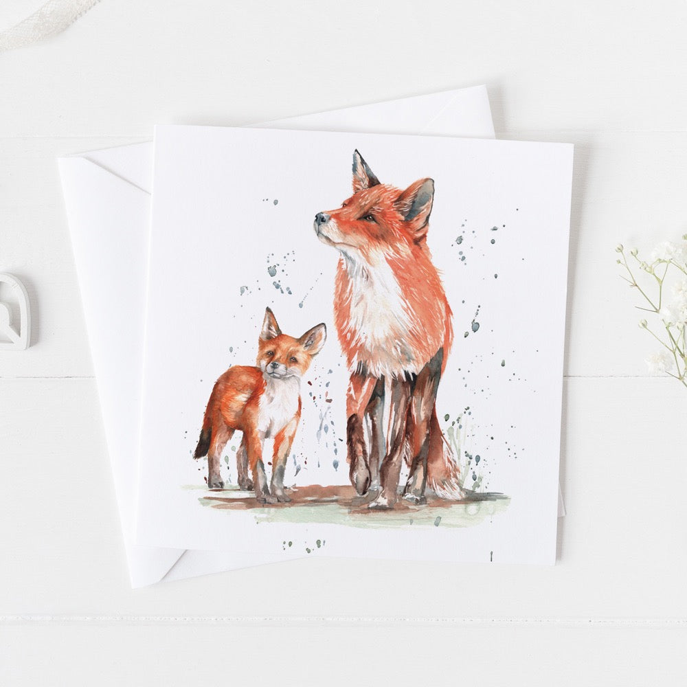 Fox and Cub Watercolour Design Greeting Card