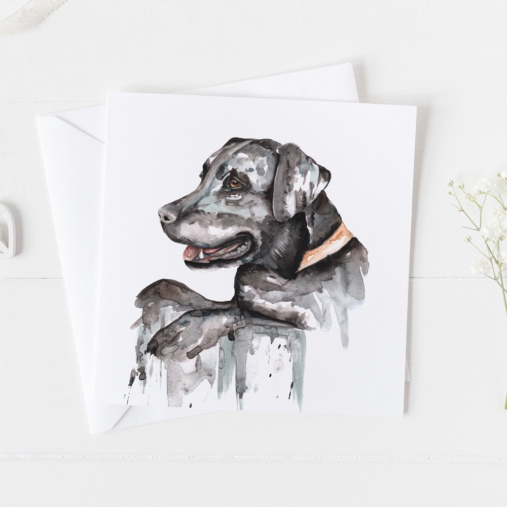 Black Labrador Watercolour Design Greeting Card