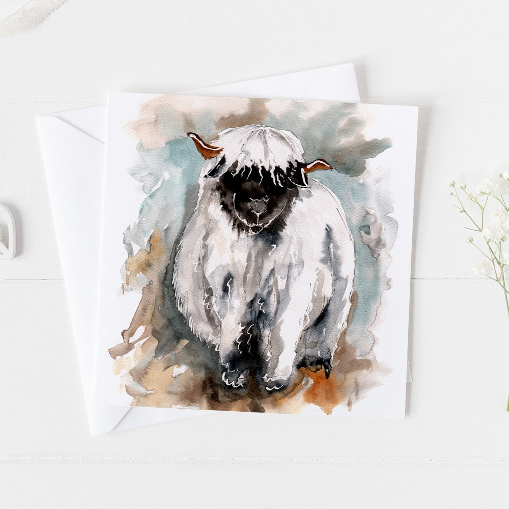 Valais Sheep Watercolour Design Greeting Card
