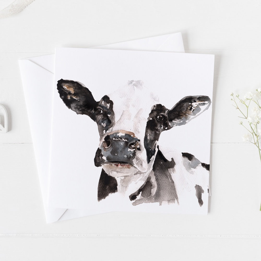 Friesian Cow Watercolour Design Greeting Card