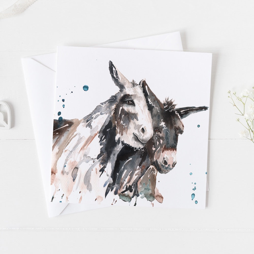 Donkeys Watercolour Design Greeting Card