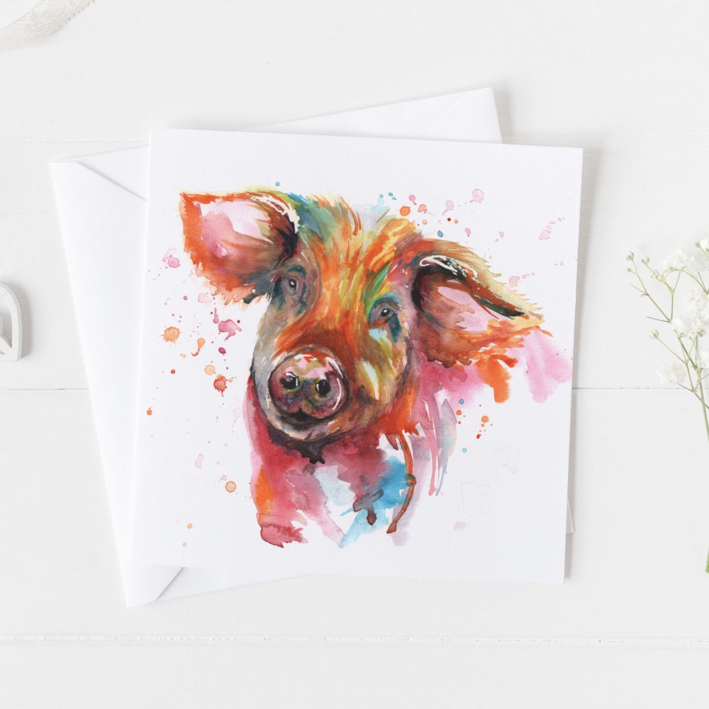 Pigs Watercolour Design Greeting Card