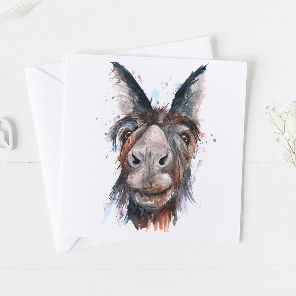 Donkey Watercolour Design Greeting Card