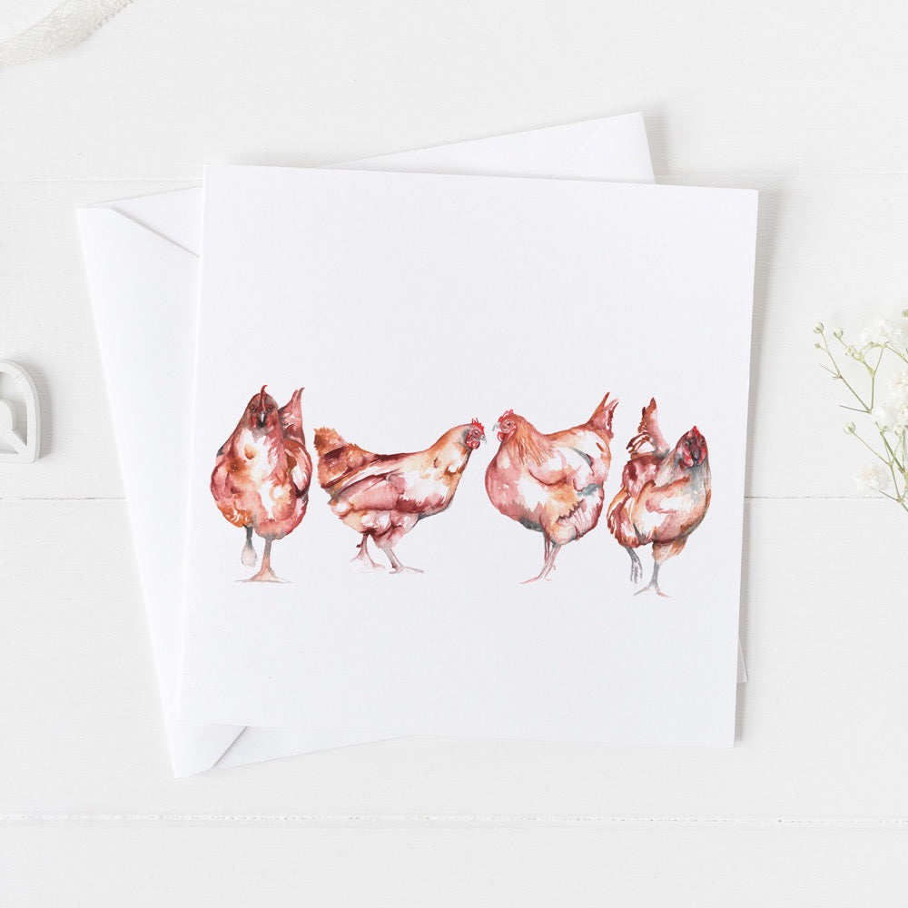 Hens Watercolour Design Greeting Card