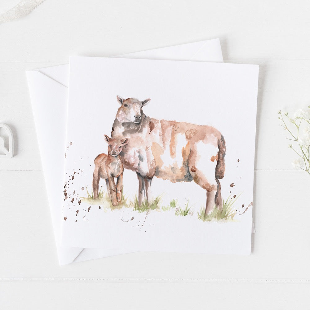 Ewe and Lamb Watercolour Design Greeting Card