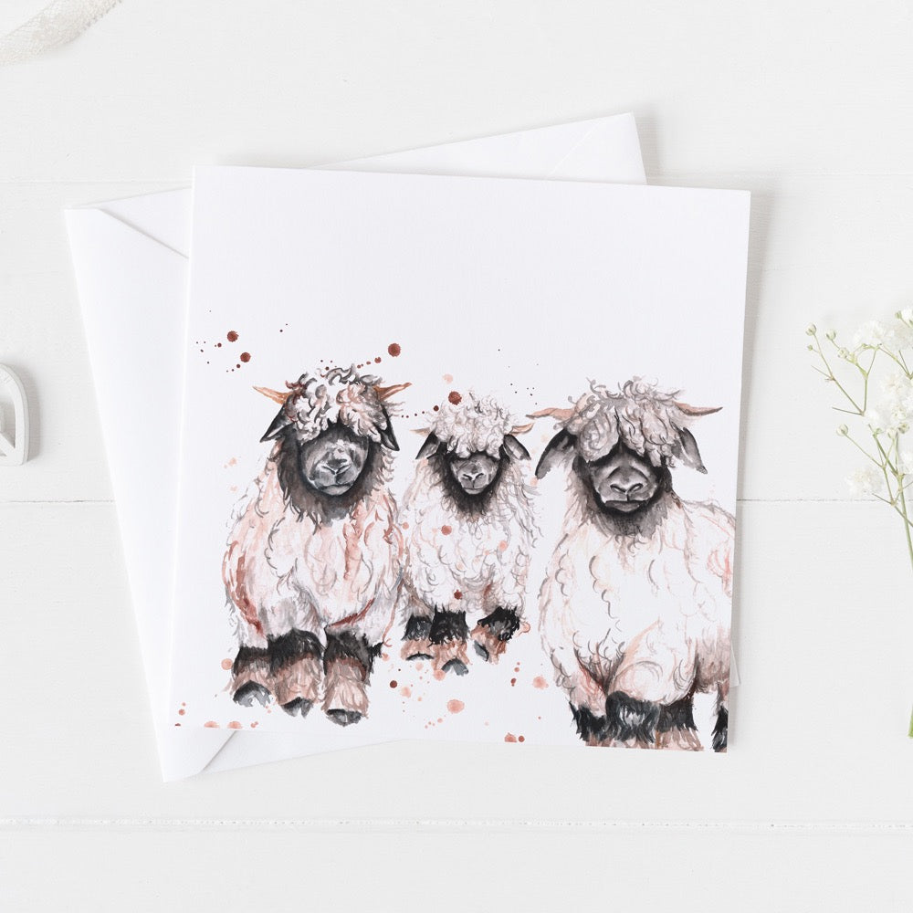 Valais Sheep Watercolour Design Greeting Card