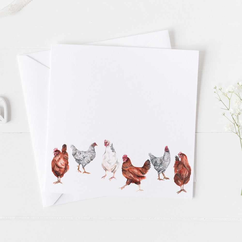 Chickens Watercolour Design Greeting Card