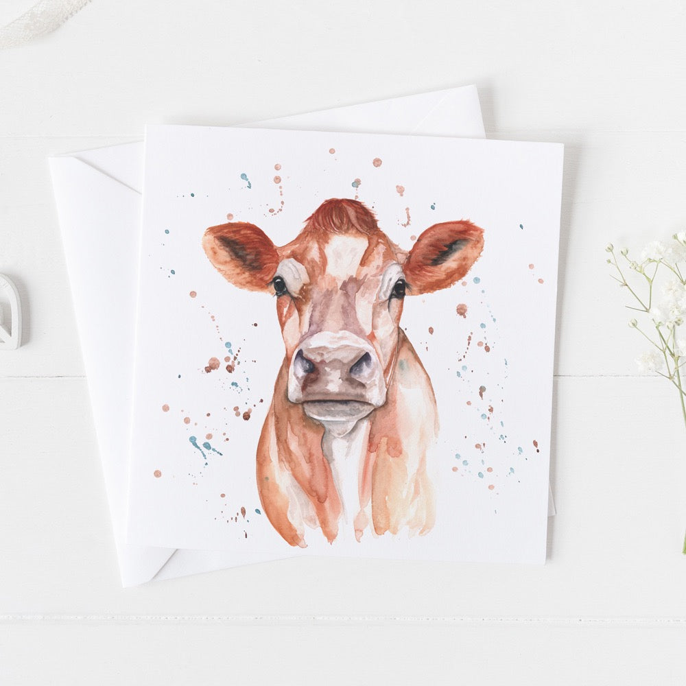 Jersey Cow Watercolour Design Greeting Card
