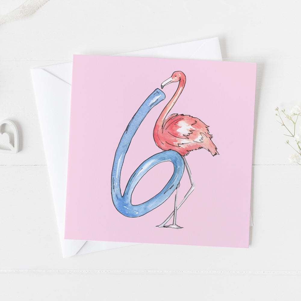 6th Birthday Flamingo Card