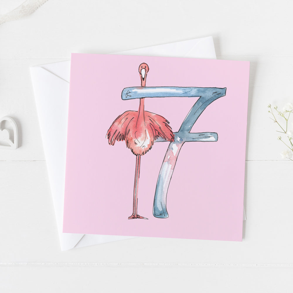 7th Birthday Flamingo Card