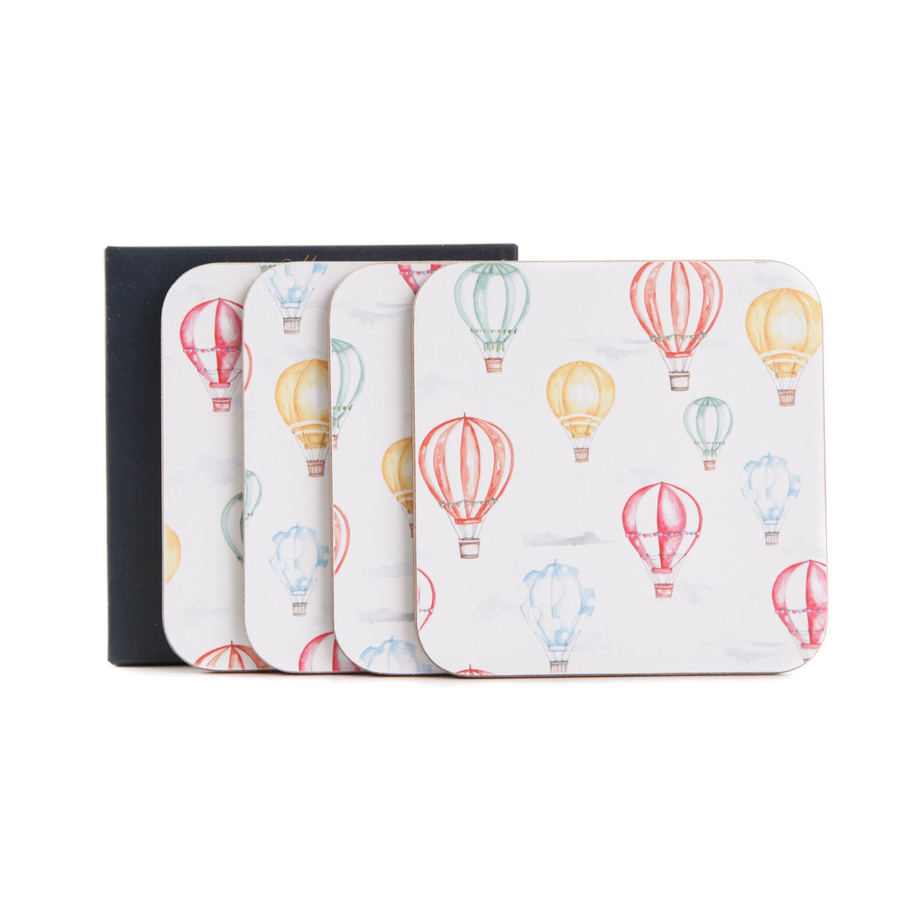 In the Air – Hot Air Balloon Watercolour Coasters, Set of 4