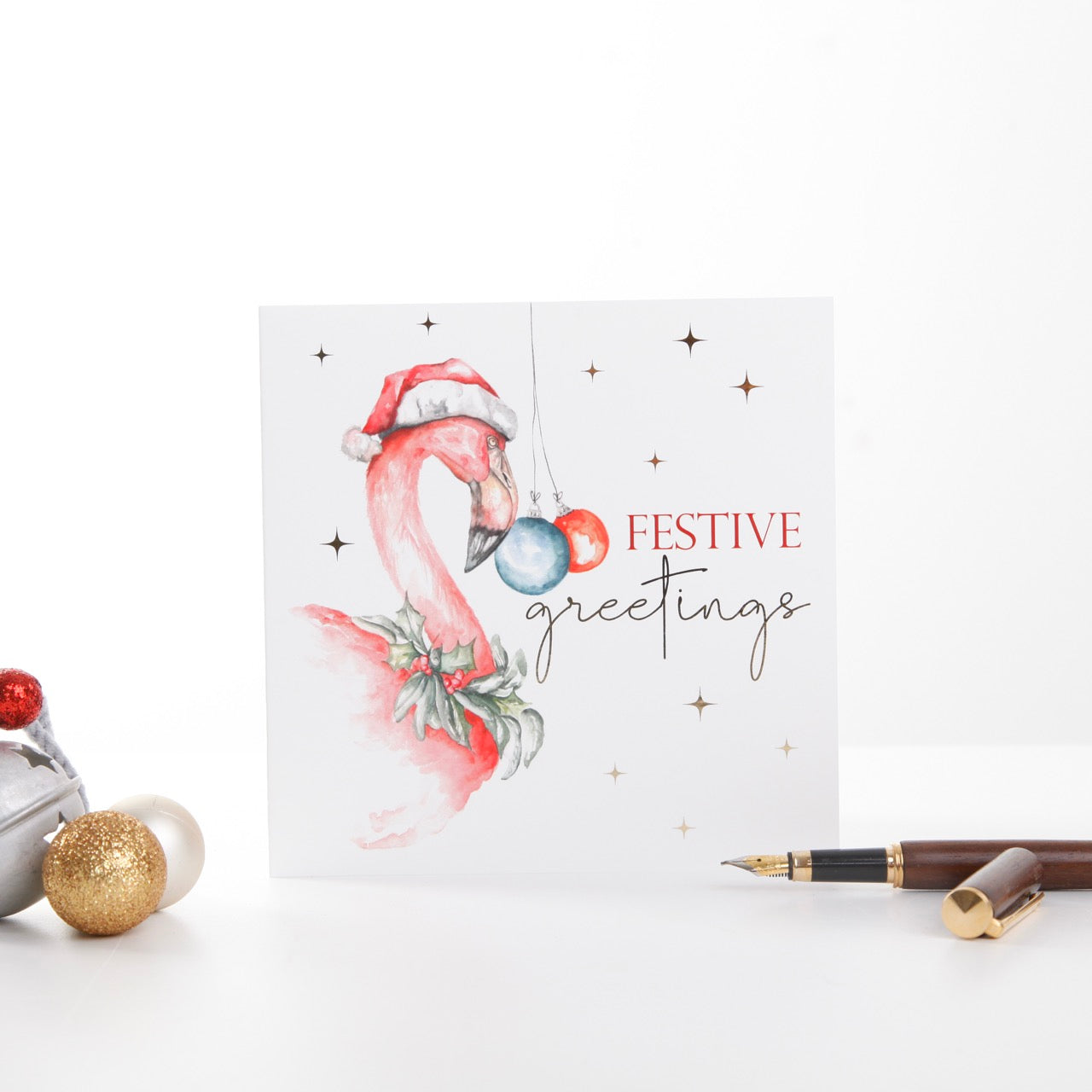Festive Flamingo Greeting Card - Festive Greetings