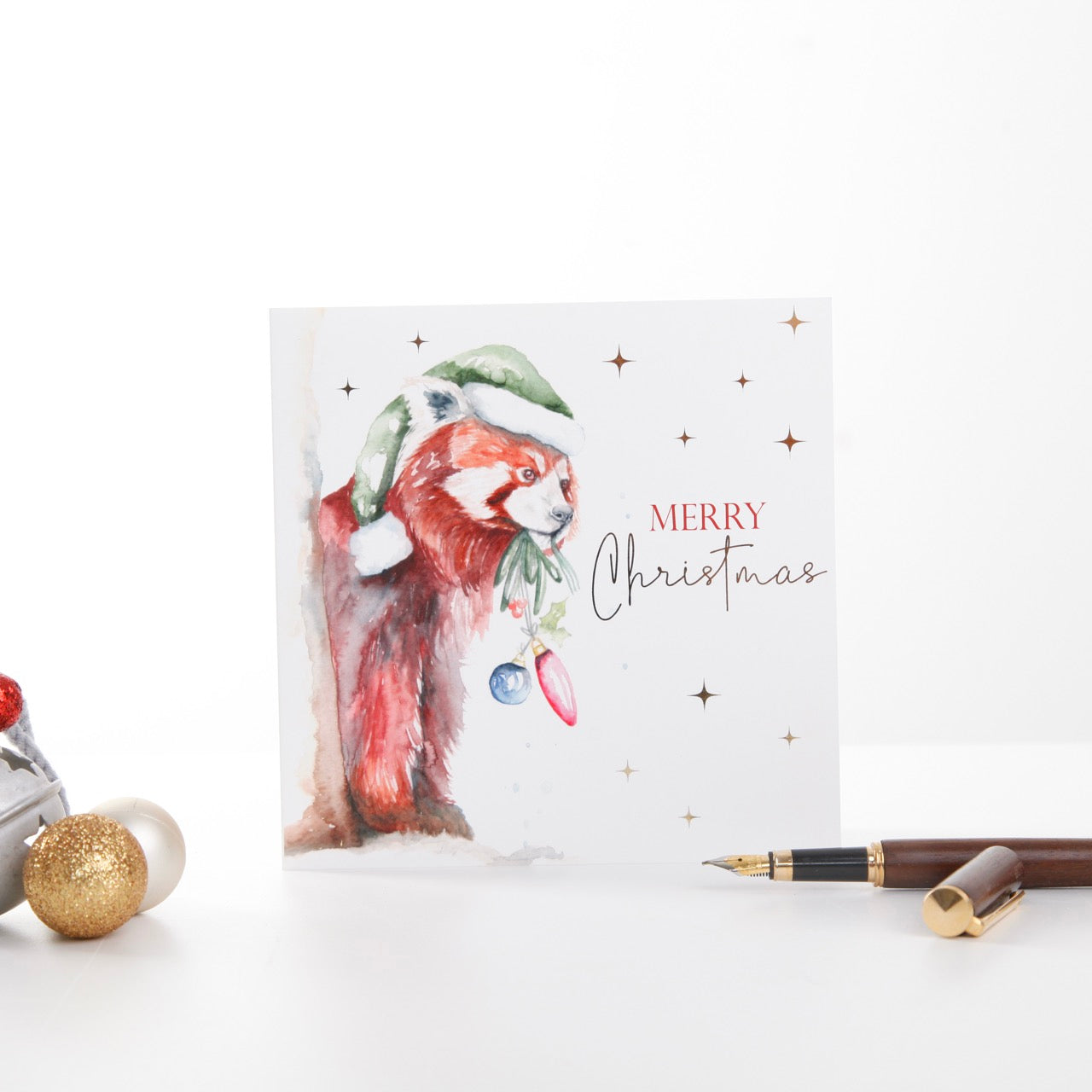 Festive Merry Christmas Red Panda Greeting Card