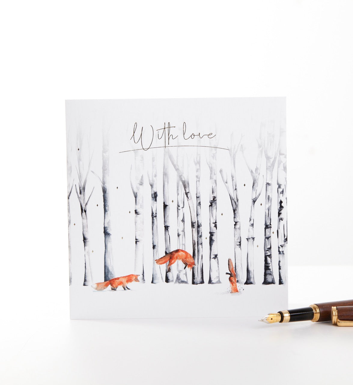 With Love - Fox Watercolour Forest Design Greeting Card