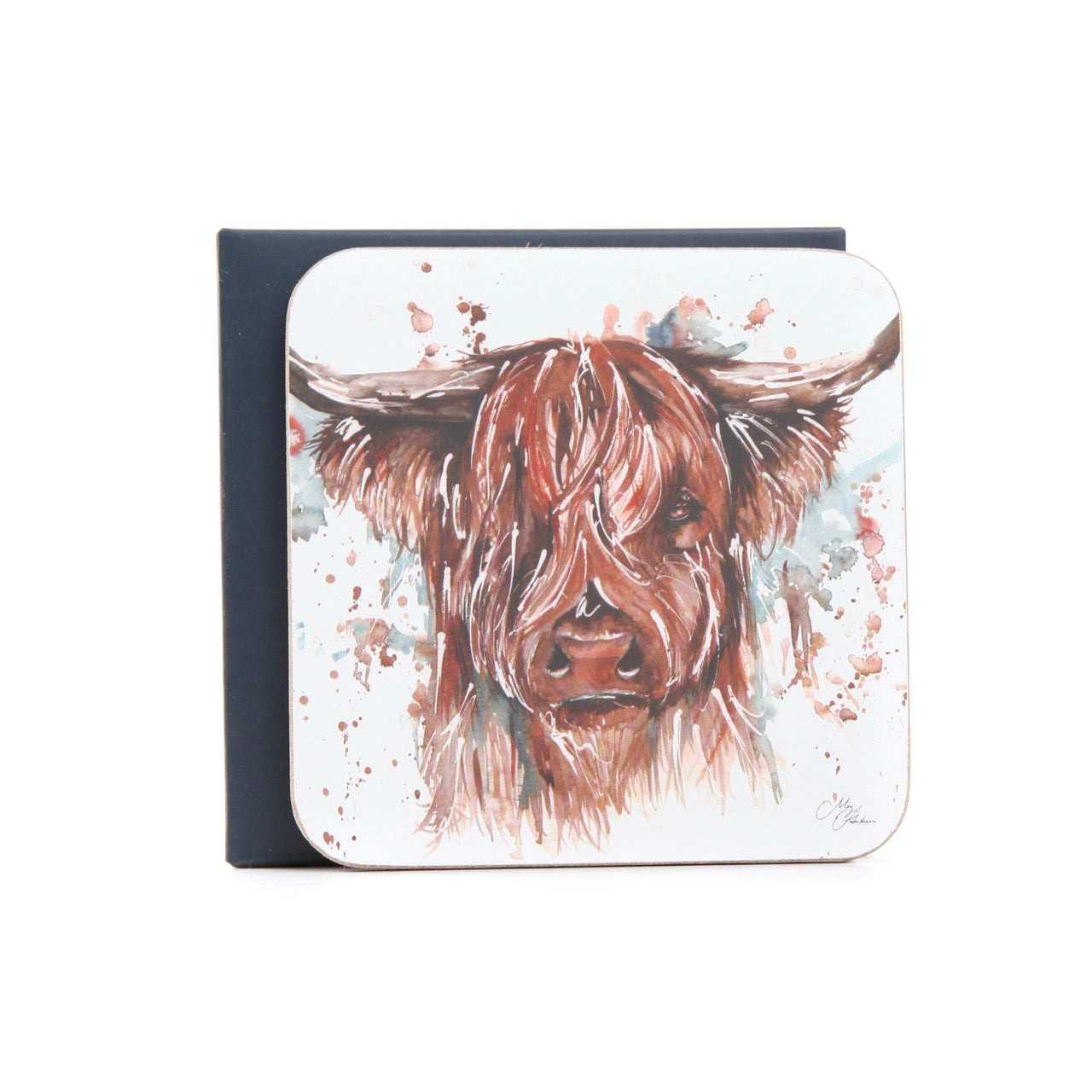 The Hebrides – Highland Cow Watercolour Coasters, Set of 4