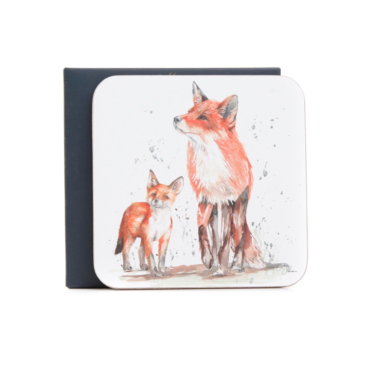 The Den – Fox &amp; Cub Watercolour Coasters, Set of 4