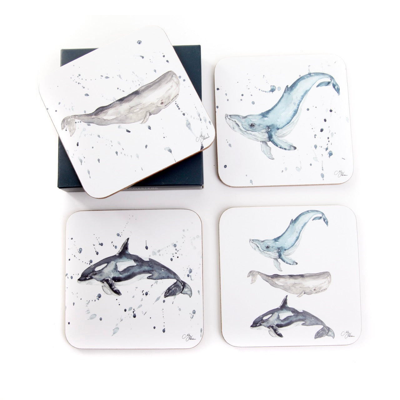 The Ocean – Whale Watercolour Coasters, Set of 4