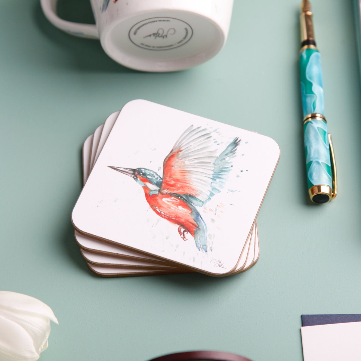 The Kingfisher – Watercolour Coasters, Set of 4